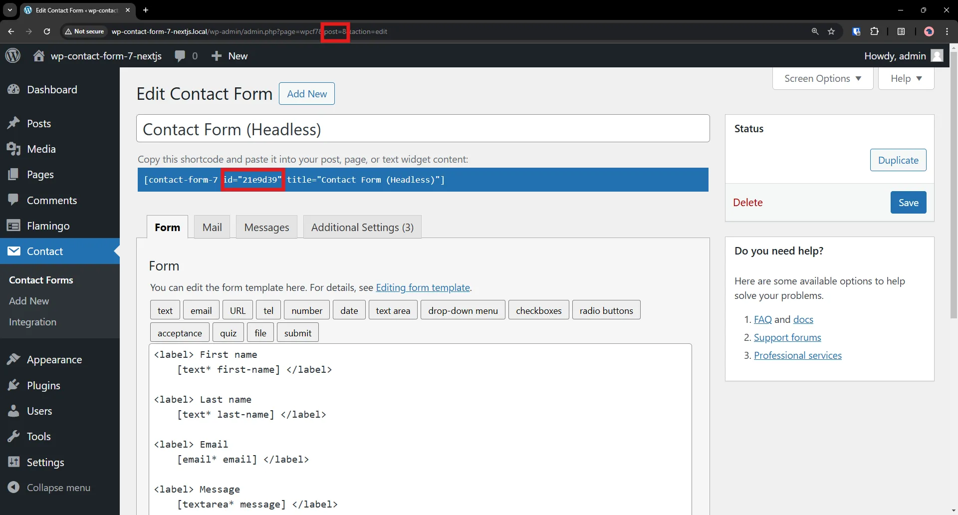 Retrieve Contact Form 7 id and unit tag