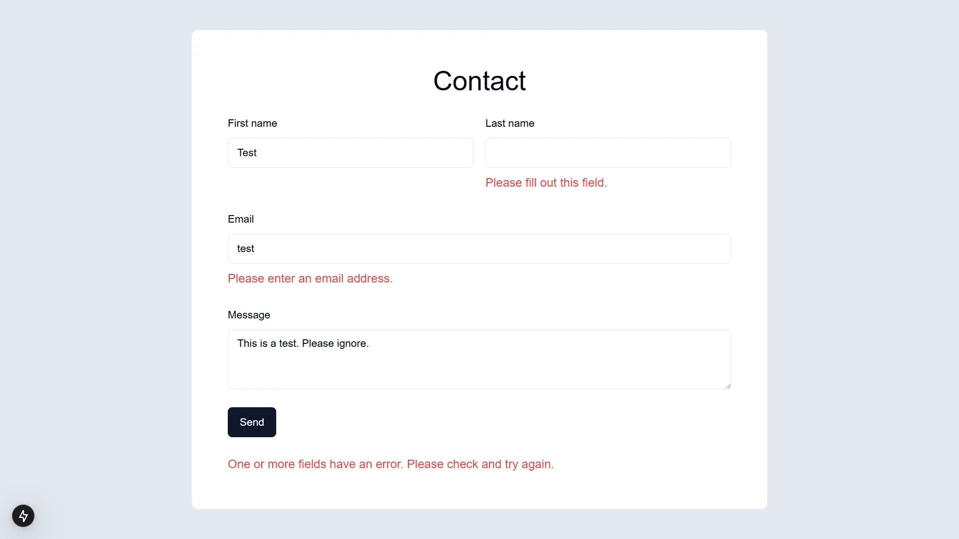 Form with user inputs