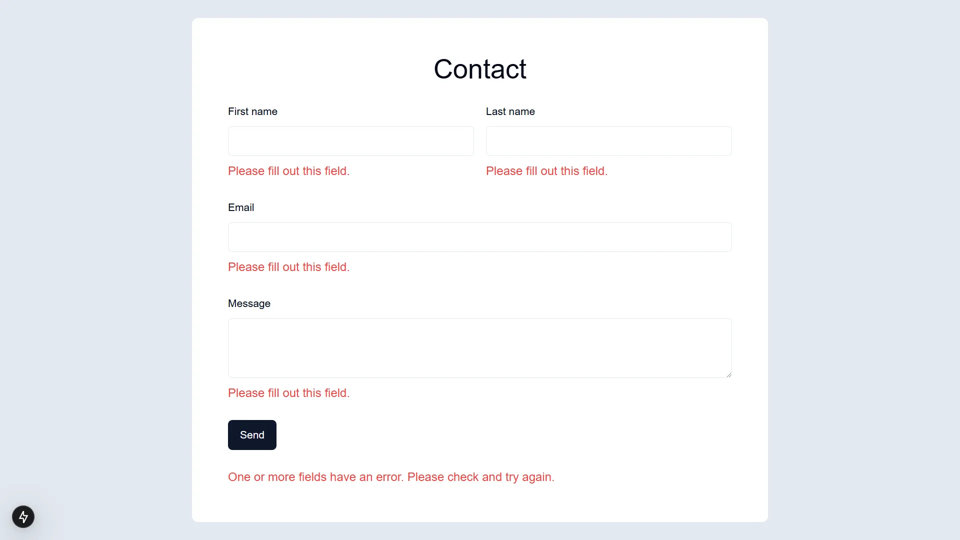 Form with validation errors