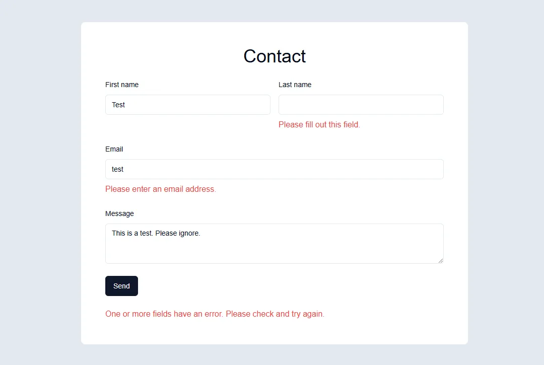 Form with user inputs