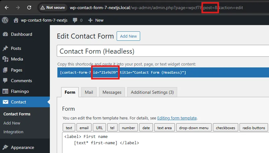 Retrieve Contact Form 7 id and unit tag