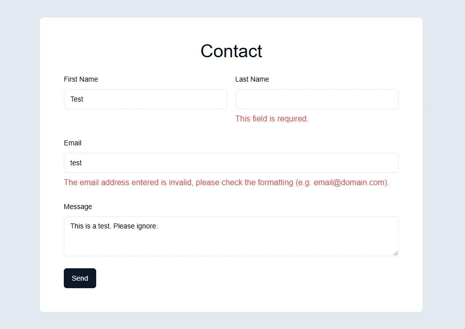 Form with user inputs